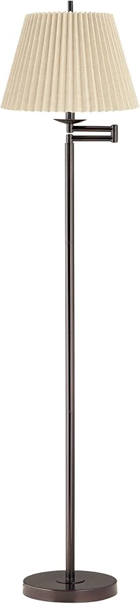 360 Lighting Modern 60" Tall Standing Floor Lamp Skinny Adjustable Swing Arm Pole Brown Metal Bronze Finish Living Room Bedroom House Reading Office Home Decor Entryway Dining Beige Pleated Shade