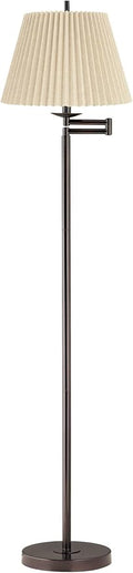 360 Lighting Modern 60" Tall Standing Floor Lamp Skinny Adjustable Swing Arm Pole Brown Metal Bronze Finish Living Room Bedroom House Reading Office Home Decor Entryway Dining Beige Pleated Shade