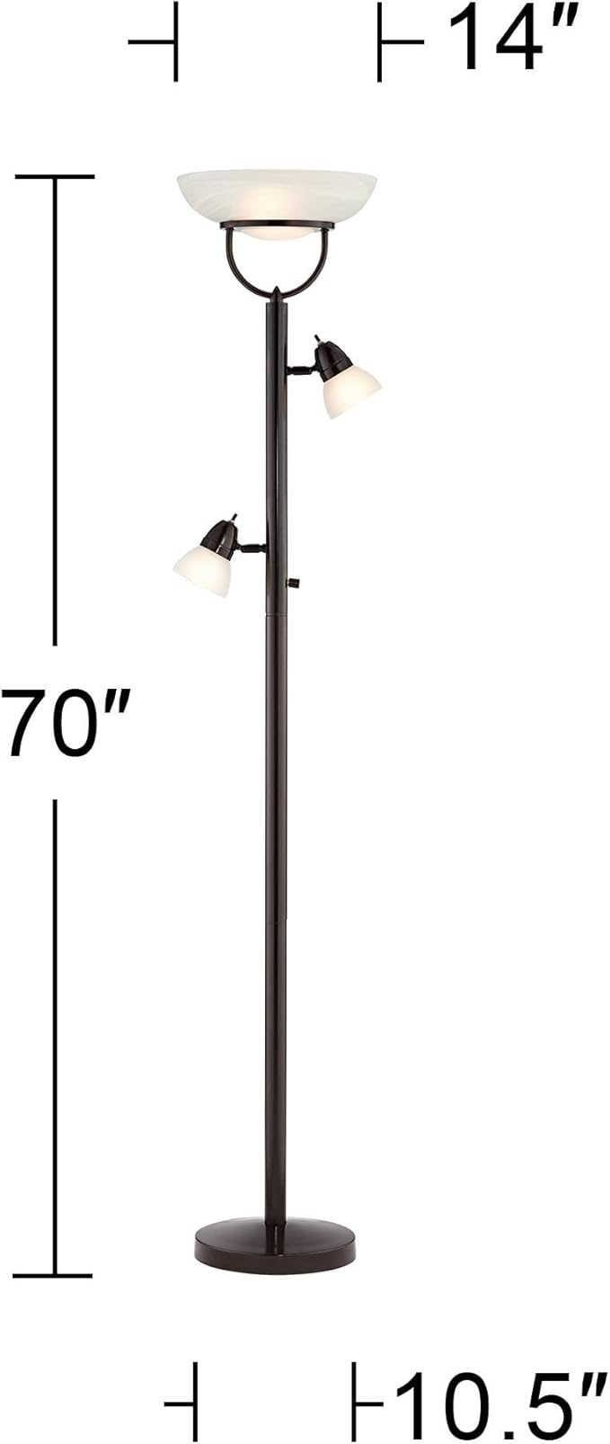 360 Lighting Modern Industrial Torchiere Floor Lamp 3-in-1 Design 70" Tall Tiger Bronze Brown Metal White Glass Dome Shade Decor for Living Room Reading House Bedroom Family Home Office