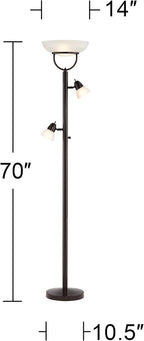 360 Lighting Modern Industrial Torchiere Floor Lamp 3-in-1 Design 70" Tall Tiger Bronze Brown Metal White Glass Dome Shade Decor for Living Room Reading House Bedroom Family Home Office