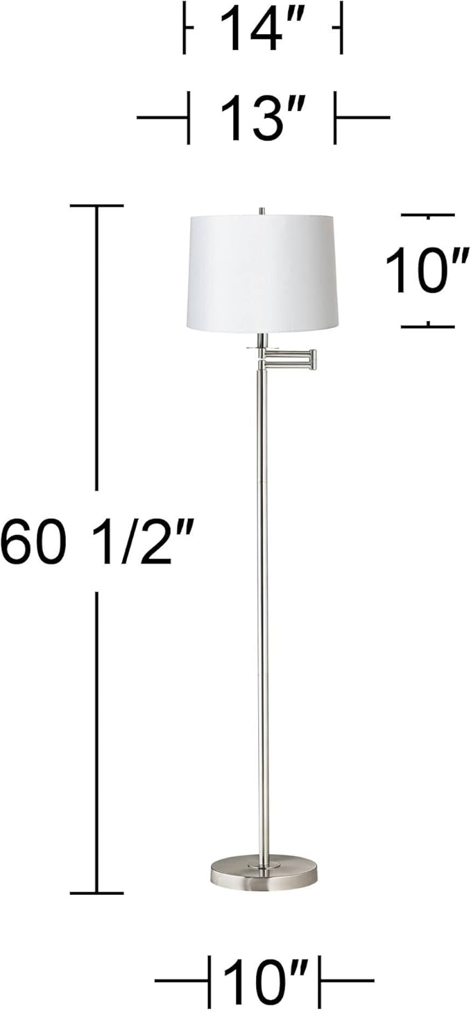 360 Lighting Modern Swing Arm Floor Lamp Standing 60 1/2" Tall Brushed Nickel Silver White Hardback Tapered Drum Shade Decor for Living Room Reading House Bedroom Office