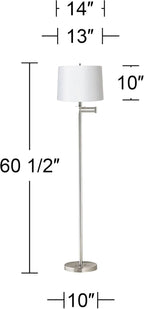 360 Lighting Modern Swing Arm Floor Lamp Standing 60 1/2" Tall Brushed Nickel Silver White Hardback Tapered Drum Shade Decor for Living Room Reading House Bedroom Office