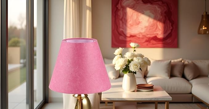 Aspen Creative 56043, Empire Uno Lamp Shade in Rose Red Parchment Wrinkled Paper, 5" Top x 9" Bottom x 7" Slant Height, Slip 33mm