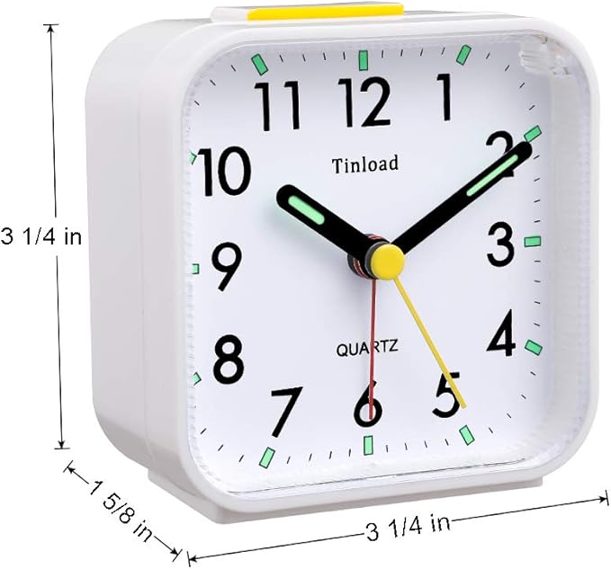 Small Battery Operated Analog Travel Alarm Clock Silent Non Ticking, Gentle Wake, Ascending Beep Sounds, Snooze,Lighted on Demand, Easy Set(White)