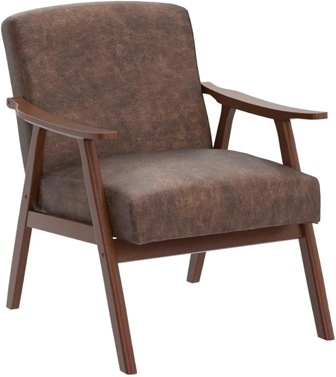 Accent Chair with Microfiber Upholstery and Solid Wood Frame, Classic Mid-Century Modern Living Room Furniture for Extra Seating, Brown