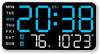 Multifunctional Decorative Led Digital Wall Clock,Large Digital Clock Shows Time,Date,Temperature,Auto Brightness Adjustment,Dual Alarms,Electronic Clock for Livingroom (Blue lamp with white shell)