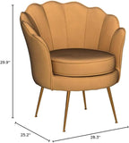 Velvet Barrel Accent Chair with Scalloped Silhouette and Gold Metal Legs, Decorative Piece Suitable for Traditional, Modern, and Contemporary Spaces, Mustard Yellow