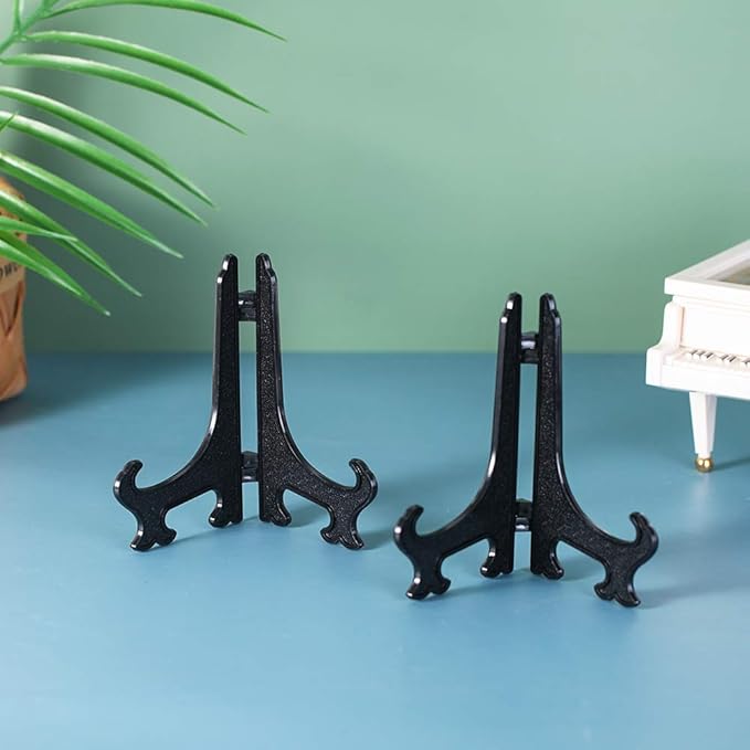 Artliving 5 Inch Black 12pcs/Set Plastic Easels Plate Display Stands Picture Frame Stand Holder