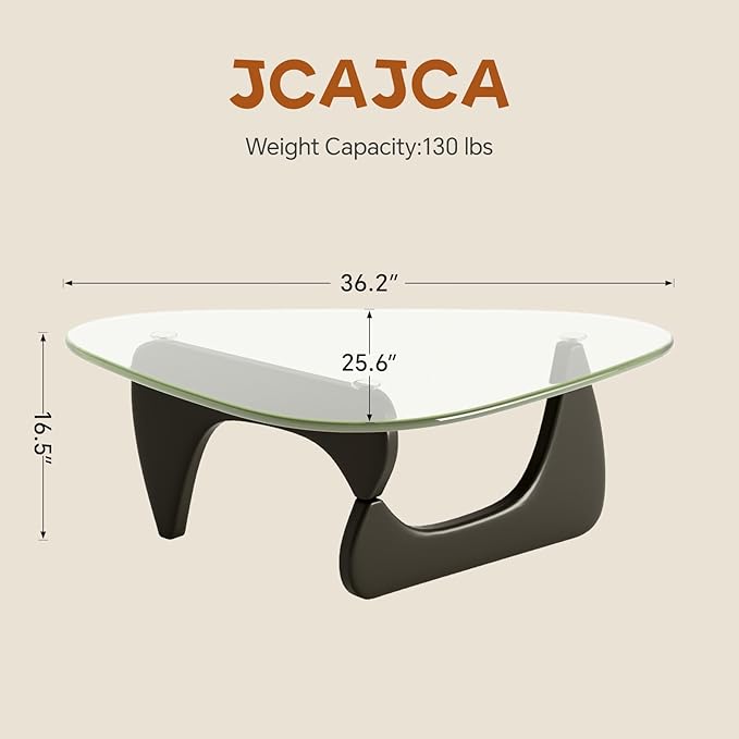 Coffee Table for Living Room Mid Century Modern Center Table with Glass Top, Black Transparent