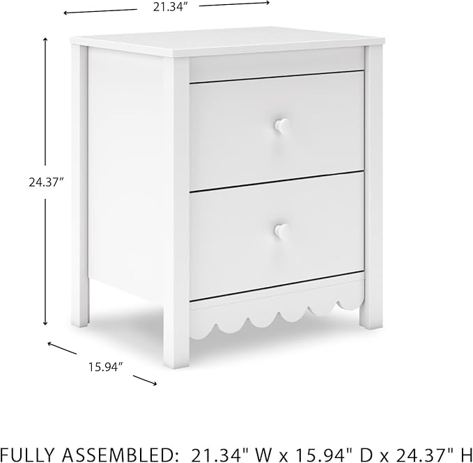 Signature Design by Ashley Hallityn Minimalist 2 Drawer Nightstand, Smooth-Gliding Drawers, Wood, 21.34" W x 15.94" D x 24.37" H, Matte White Finish
