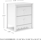Signature Design by Ashley Hallityn Minimalist 2 Drawer Nightstand, Smooth-Gliding Drawers, Wood, 21.34" W x 15.94" D x 24.37" H, Matte White Finish