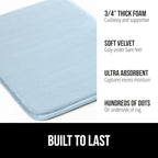 GORILLA GRIP Memory Foam Bath Rugs, Soft Absorbent Velvet Bathroom Mats, Durable Dots on Underside, Machine Washable Bathmat, Carpet Rug Room Decor for Shower Floor, 24x17 Mat, Light Blue