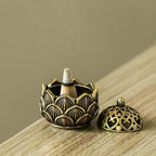 Gold Classic Incense Burner,Mini Lotus Cone Incenses Holder, 2.9 * 3cm Vintage Lotus Flower Shaped Incense Holder for Stick and Cone, Incense Holders