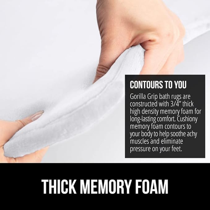 GORILLA GRIP Thick Memory Foam Bath Rugs, Soft Absorbent Velvet Bathroom Mats, Durable Dots on Underside, Machine Washable Bathmat, Carpet Rug Room Decor for Shower Floor, 24x17 Mat, White