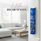 SURI Mezuzah for Door with Printed Scroll Inside | 4" Modern Mezuzah Case (Silver Blue)