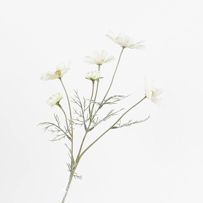 2 Pcs Artificial Fake Flowers Plants Cosmos Silk Flower Arrangements Wedding Bouquets Decorations Plastic Floral Table Centerpieces for Home Kitchen Garden Party Decor Approx 23.6'' High - White