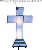 Bieye L10815 Christian Cross Tiffany Style Stained Glass Accent Table Lamp for Home Décor (Mission)