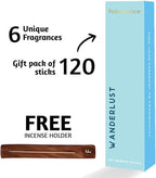 Folkulture Incense Sticks with Holder (120 Sticks) | Set of 6 Premium Incense Sticks for Aromatherapy | No Charcoal, Organic, Non Toxic, 45 Mins,Long Burning Coconut, Coffee, Rose Insence-Sticks