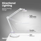 Neatfi XL Nail Desk Lamp with Clamp, 2200 Lumens, 20-Inch Wide Head, Dimmable 4 Levels, 6500K, LED Task Light for Manicure Table, Crafts, Workbench, Office (Non-CCT with Base, White)