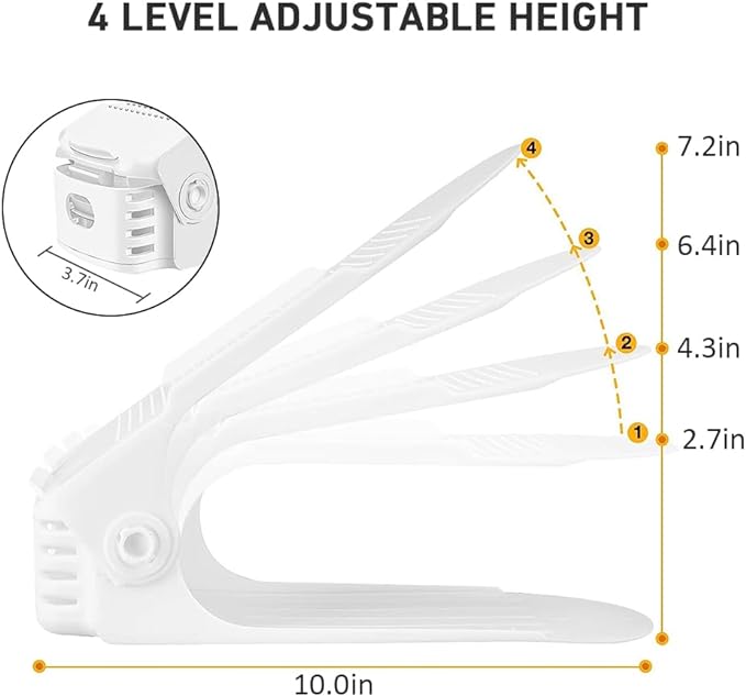 Shoe Slots Organizer 20 Pack - Shoe Stackers, Space Savers 50%, 4 Levels Adjustable, Double Layer Holders for Closet, White