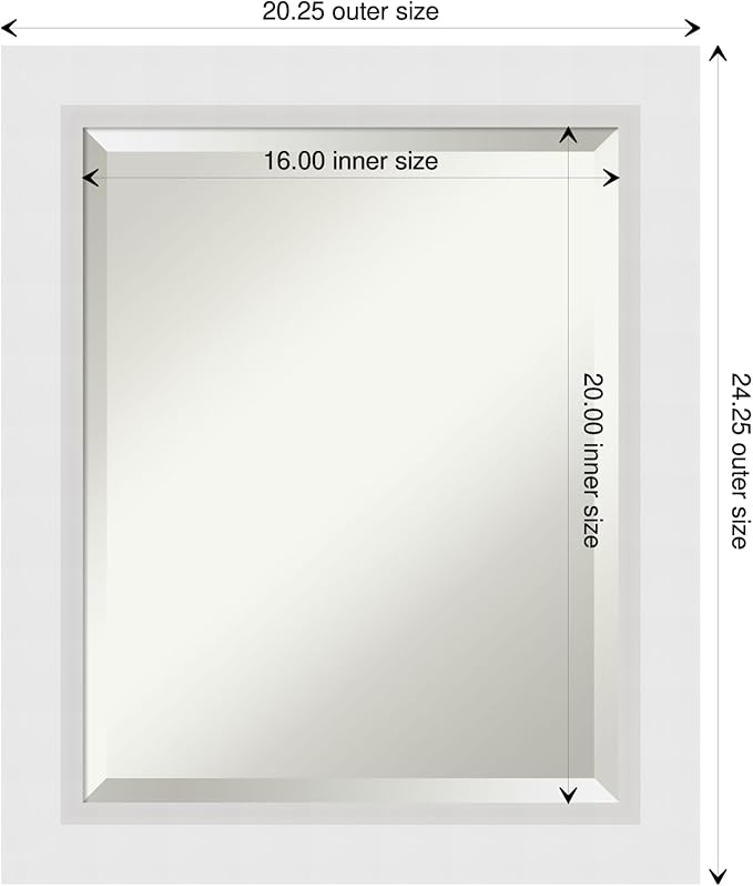 Amanti Art White Wall Mirror 24x20 Blanco White Rectangle Bathroom Mirror for Wall Decor Living Room, Small Modern Wood Frame, Hangs Horizonally and Vertically, Bathroom Decor, Beveled Edge