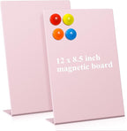 Shimeyao 2 Pcs Pink Magnetic Bulletin Board for Tabletops with 8 Magnets 12 x 8.5 Inch Memo Display Easel Stand for Home Office School Kitchen Table Supplies (Square)