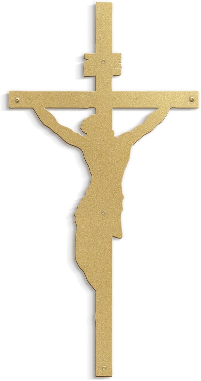SIGNLEADER Metal Wall Art Decor A Men on Cross Minimalist Modern Abstract Wall Sculpture Hangings Home Decoration for Living Room, Bedroom, Bathroom, Kitchen, Outdoor - 18" Gold