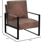 Container Furniture Classic Mid Century Modern Accent Chair with Durable Square Metal Frame, Armchair for Living Room, Bedroom, Home Office in Spotted Microfiber Upholstery, Brown