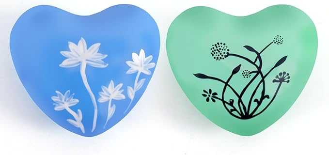 Botanical Breeze Heart Chimes, 2 Pack Handheld Stainless Steel Heart Bells with Hand-Painted Botanical Patterns, Portable Stress Relief Chime, Valentine’s Day Gift Set