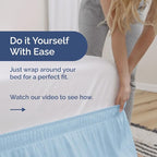 Wrap Around Dust Ruffle Bed Skirt - Light Blue - for Queen Size Beds with 12 Inch Drop - Elastic Strap - Adjustable Pleated Bedskirt with Brushed Fabric and Wrinkle Free - For Women, Men, Kids & Teens