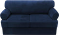 H.VERSAILTEX Sofa Cover 3 Piece T Cushion Loveseat Slipcovers Thick Velvet Couch Cover Furniture Protector Stretch T Cushion Sofa Covers for 2 Cushion Couch with 2 Individual T Cushion Covers, Navy