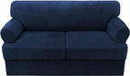 H.VERSAILTEX Sofa Cover 3 Piece T Cushion Loveseat Slipcovers Thick Velvet Couch Cover Furniture Protector Stretch T Cushion Sofa Covers for 2 Cushion Couch with 2 Individual T Cushion Covers, Navy