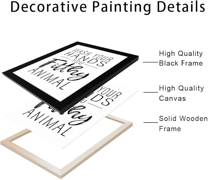 Black and White Bathroom Decor Art Bathroom Decor Signs Small Black Framed Canvas Toilet Art Kid's Washroom Artwork Print