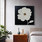 YaSheng Art - Thick Texture Flowers Abstract Oil Painting Hand-Painted Black and White Wall Art Minimalist modern Art Paintings Home Living room Room Dining Room Bedroom Wall Decorative Art Oil Painting 24x24inch