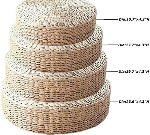 HUAWELL 2 Pack Super Bigger Size Tatami Floor Pillow Sitting Cushion, Round Padded Room Floor Straw Mat for Outdoor Seat Dia: 60CM (23.6)