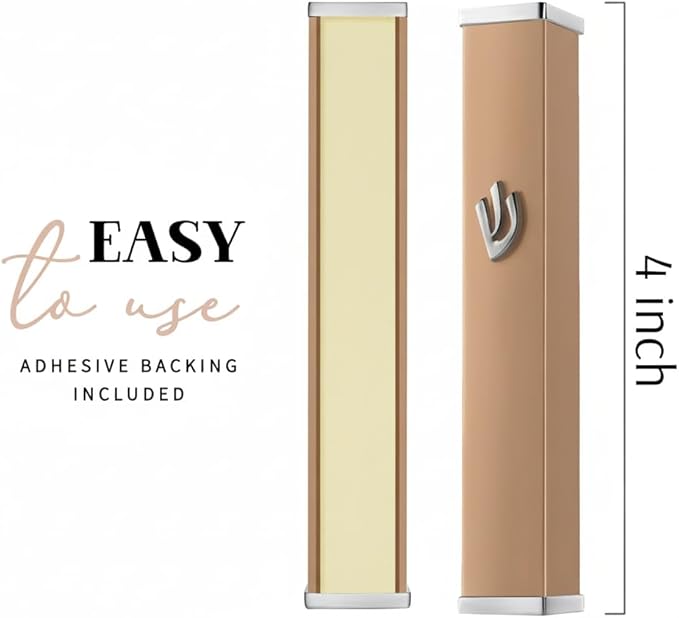 SURI Mezuzah Cover – 3.8 Inch Bronze Aluminum Jewish Door Mezuza Case with Printed Scroll, Contemporary Judaica Style, Fits a 3 Inch Scroll, Self-Stick Adhesive