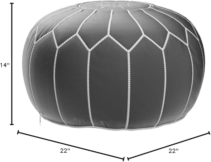 Premium Moroccan Leather Pouf - Handmade - Delivered Stuffed - Ottoman, Footstool, Floor Cushion (Grey)