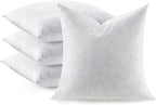 Feather Throw Pillow Inserts Set of 4, Soft Fluffy Square 20 x 20 Inches Decorative Pillow Insert, Feather and Down Euro Pillows for Bed, Couch and Cushion