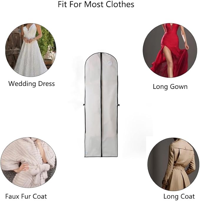 72" Wedding Dress Garment Bags Foldable Dress Bag for Long Gowns Traveling Protector Cover for Hanging Clothes with Zipper (White)