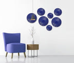 ITrixgan 7 Pieces Deep Blue Wall Art Round Metal Modern Accent Large Sunburst Hanging Decorations Above Bed TV for Home Office Bedroom Living Room