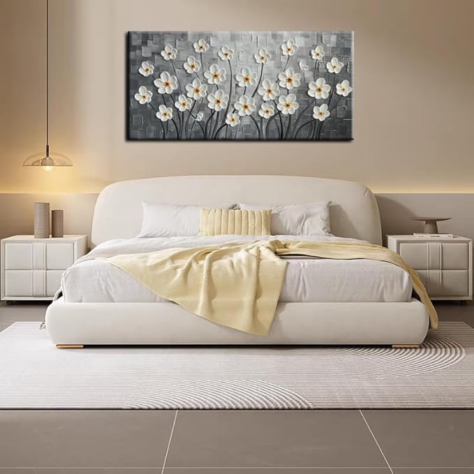 YaSheng Art - 24x48inch Abstract Art Painting，Oil Painting on Canvas Texture Black and white flower Oil Painting Hand-Painted Abstract Artwork Canvas Wall Art Paintings Modern Home Decor Art