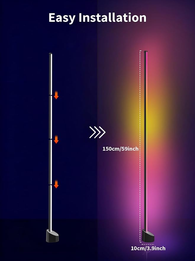 Corner Floor Lamp, RGB LED Lamp with Smart App and Remote Control Color Changing, Music Sync Ambience Lighting, Mood Lighting with 16 Million Colors for Bedroom Living Room Gaming Room