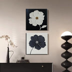 YaSheng Art - Thick Texture Flowers Abstract Oil Painting Hand-Painted Black and White Wall Art Minimalist modern Art Paintings Home Living room Room Dining Room Bedroom Wall Decorative Art Oil Painting 24x24inch