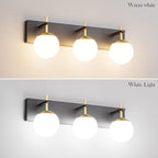 Ralbay Mid Century Modern 3-Light Milky Glass Globe Vanity Lights - Black and Gold Bathroom Wall Lighting