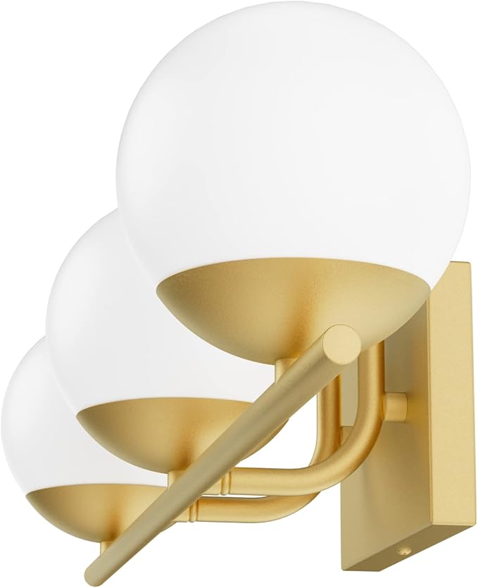 Ralbay Gold Vanity Lights - 3-Light Mid Century Modern Bathroom Wall Lights with Milky Glass Globe