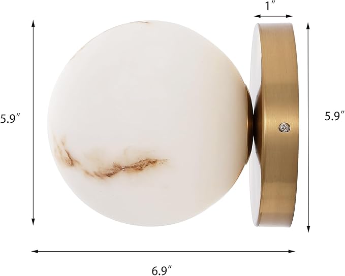 Modern Gold Globe Wall Sconce with Imitation Marble Shades Unique Textures Marble Bathroom Vanity Lighting Premium Resin Wall Light for Bedroom Living Room Staircases Hallway