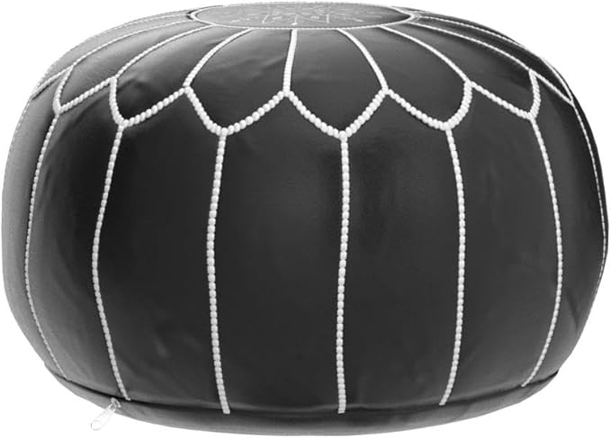 Premium Moroccan Leather Pouf - Handmade - Delivered Stuffed - Ottoman, Footstool, Floor Cushion (Dark Brown)