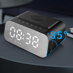 IHAO 7in1 Multifunctional Digital Alarm Clock with 15W Fast Wireless Charger Bluetooth Speaker LED Display Clock FM Radio TF Card, AUX Input, USB Port Dual Alarm for Bedroom and Office-BT510 Black