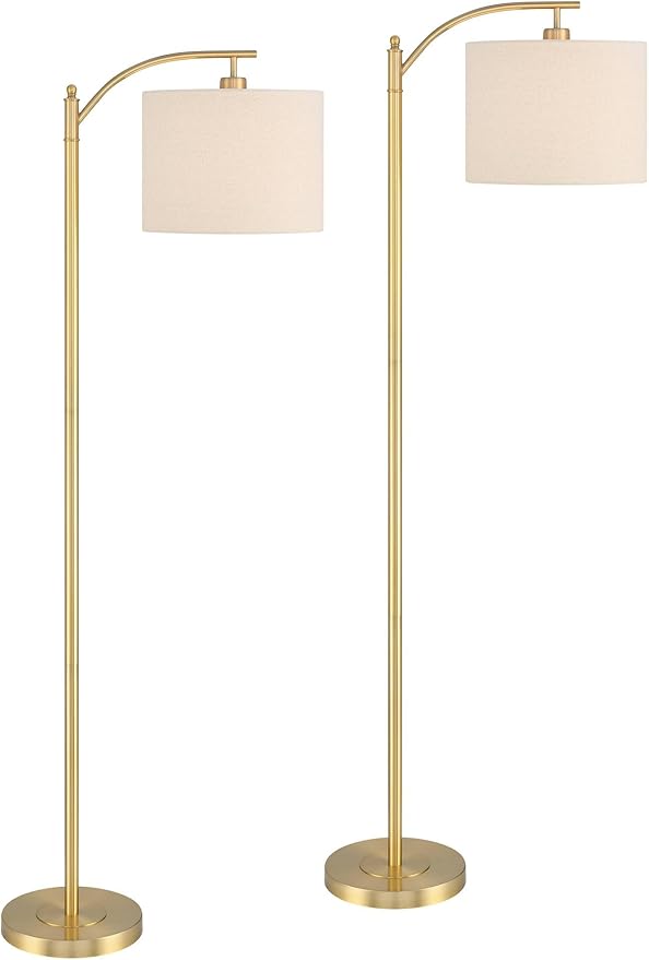 360 Lighting Rayna Farmhouse Rustic Industrial 61 1/2" Tall Standing Floor Lamps Set of 2 Lights Downbridge Arc Task Foot Switch Metal Warm Gold Finish Living Room Bedroom House Reading Office