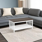 ChooChoo Farmhouse Coffee Table, White Living Room Table with Shelf, 40 Inch